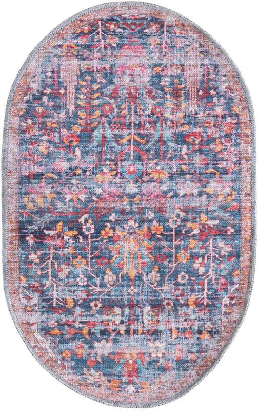 2' x 3' Massey · Distressed floral Washable Rug, navy and rust