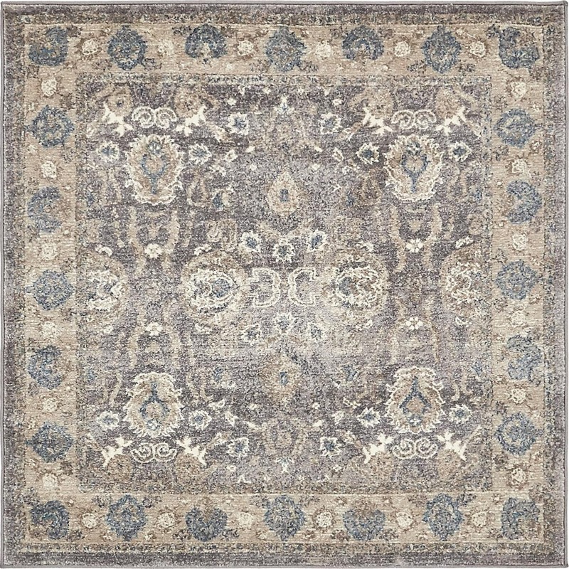 4' x 4' Brownell · Traditional medallion rug, gray and ivory
