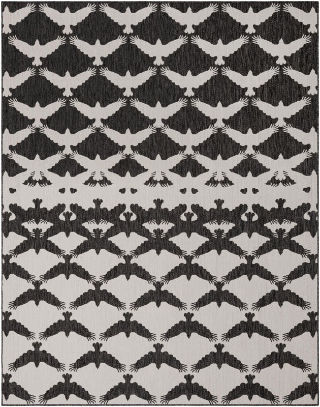 7' 10 x 10' Wayland · Bird tessellation Outdoor Rug, black and white