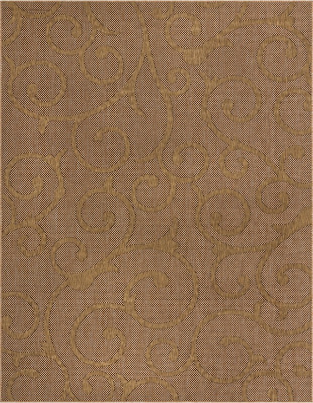 Fanshawe · Scroll Outdoor Rug, light brown and gold