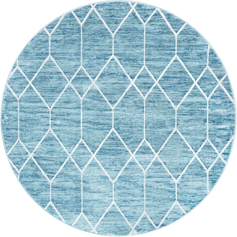 8' x 8' Thatcher · Geometric trellis rug, blue and ivory