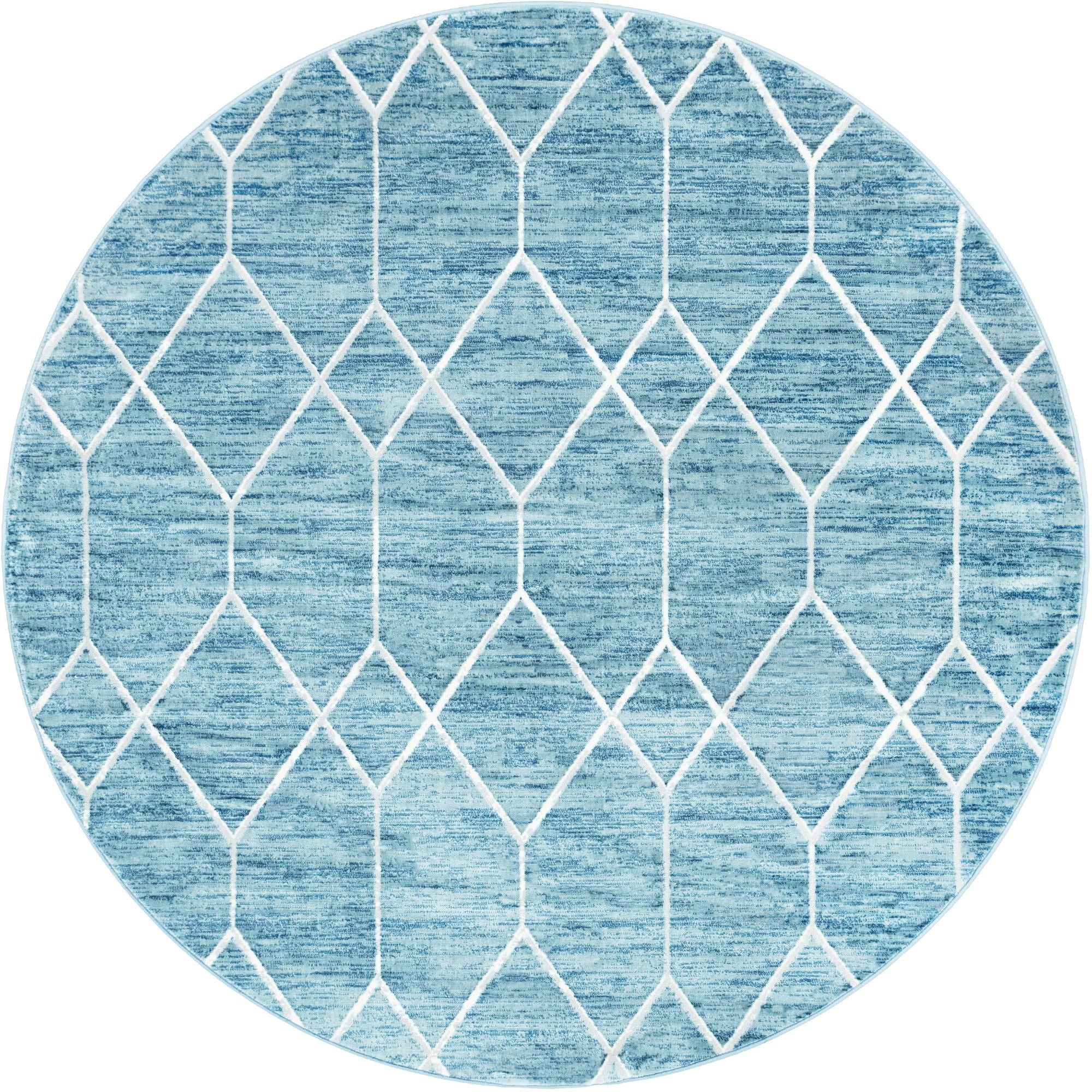 8' x 8' Thatcher · Geometric trellis rug, blue and ivory