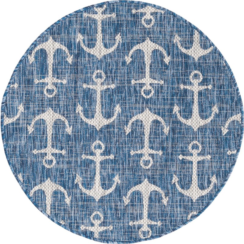 Millbrook · Anchor Outdoor Rug, blue and ivory