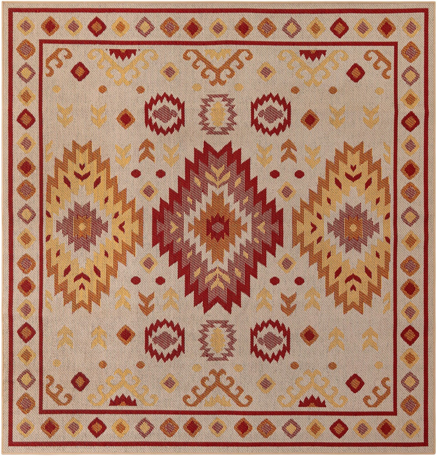 7' 10 x 7' 10 Whitfield · Border Outdoor Rug, beige and rust red