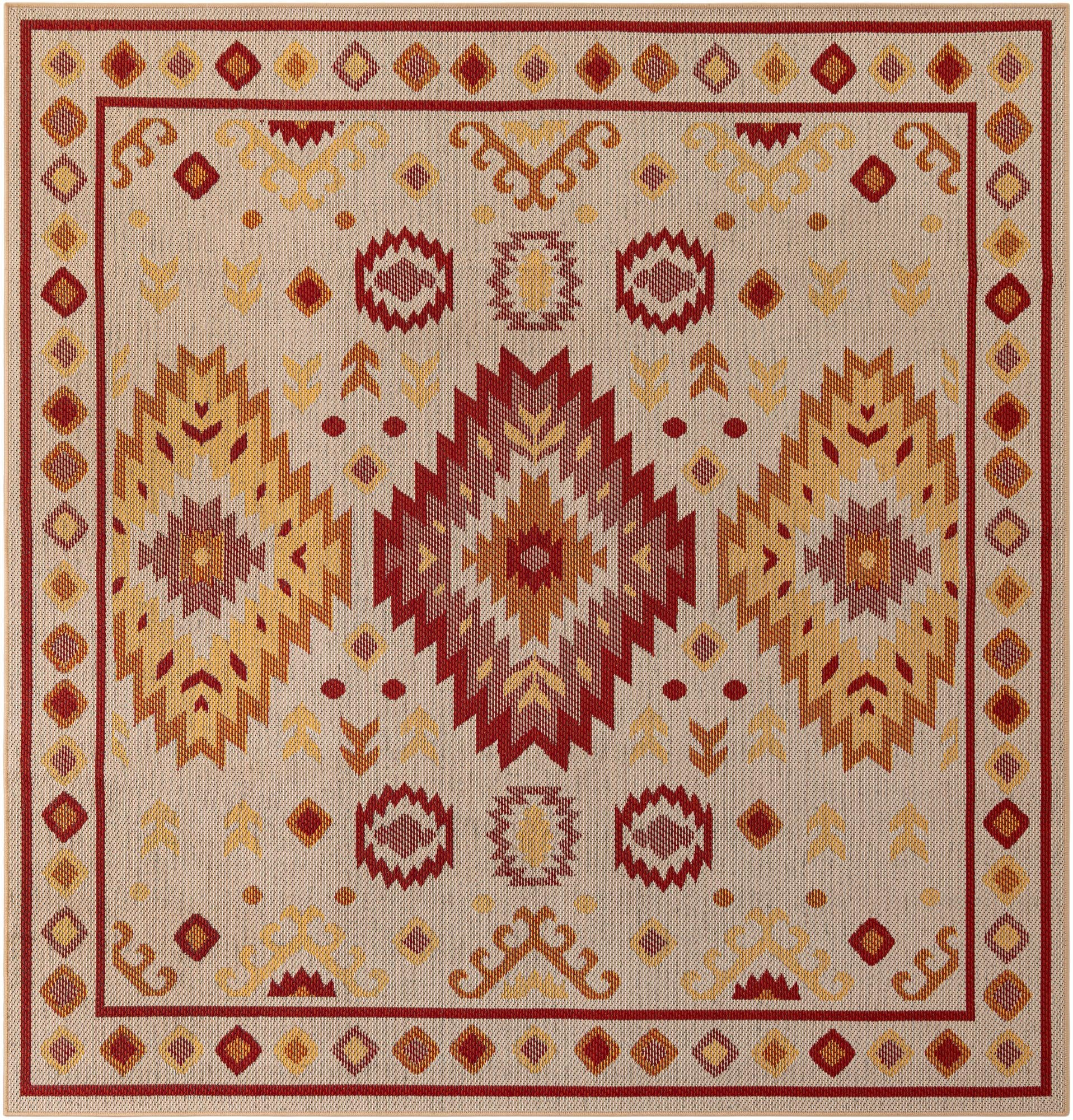 7' 10 x 7' 10 Whitfield · Border Outdoor Rug, beige and rust red