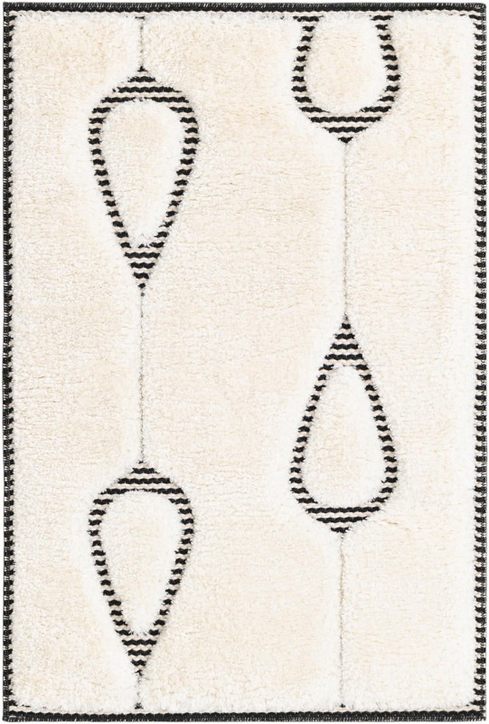 2' x 3' Russell · Geometric teardrop rug, ivory and black