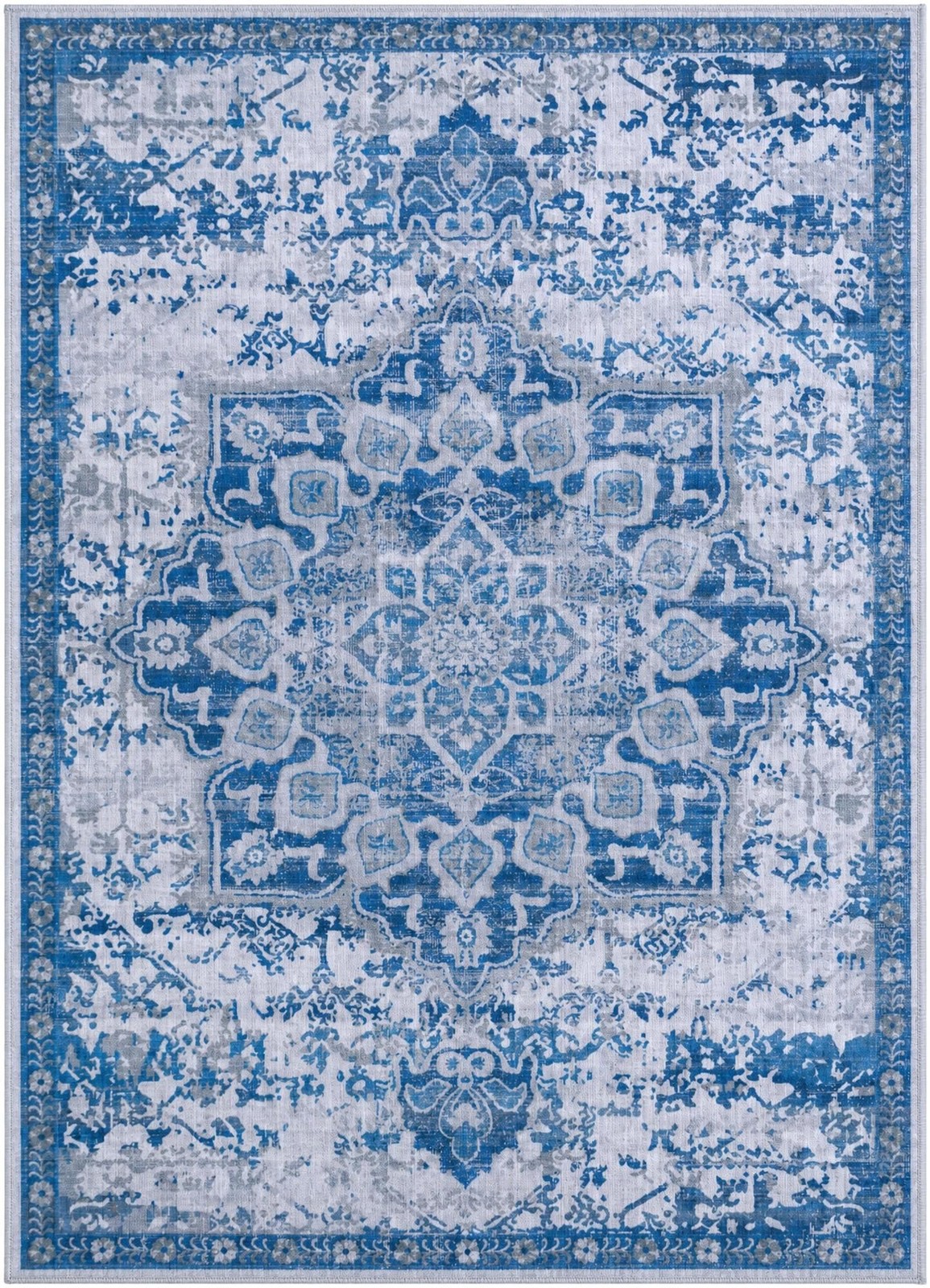 5' x 7' Rideout · Distressed medallion rug, blue and gray