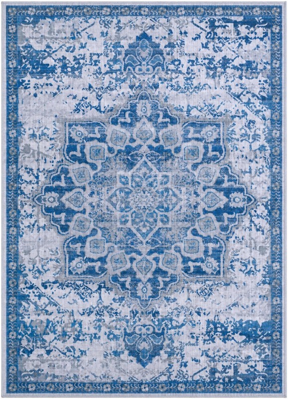 5' x 7' Rideout · Distressed medallion rug, blue and gray