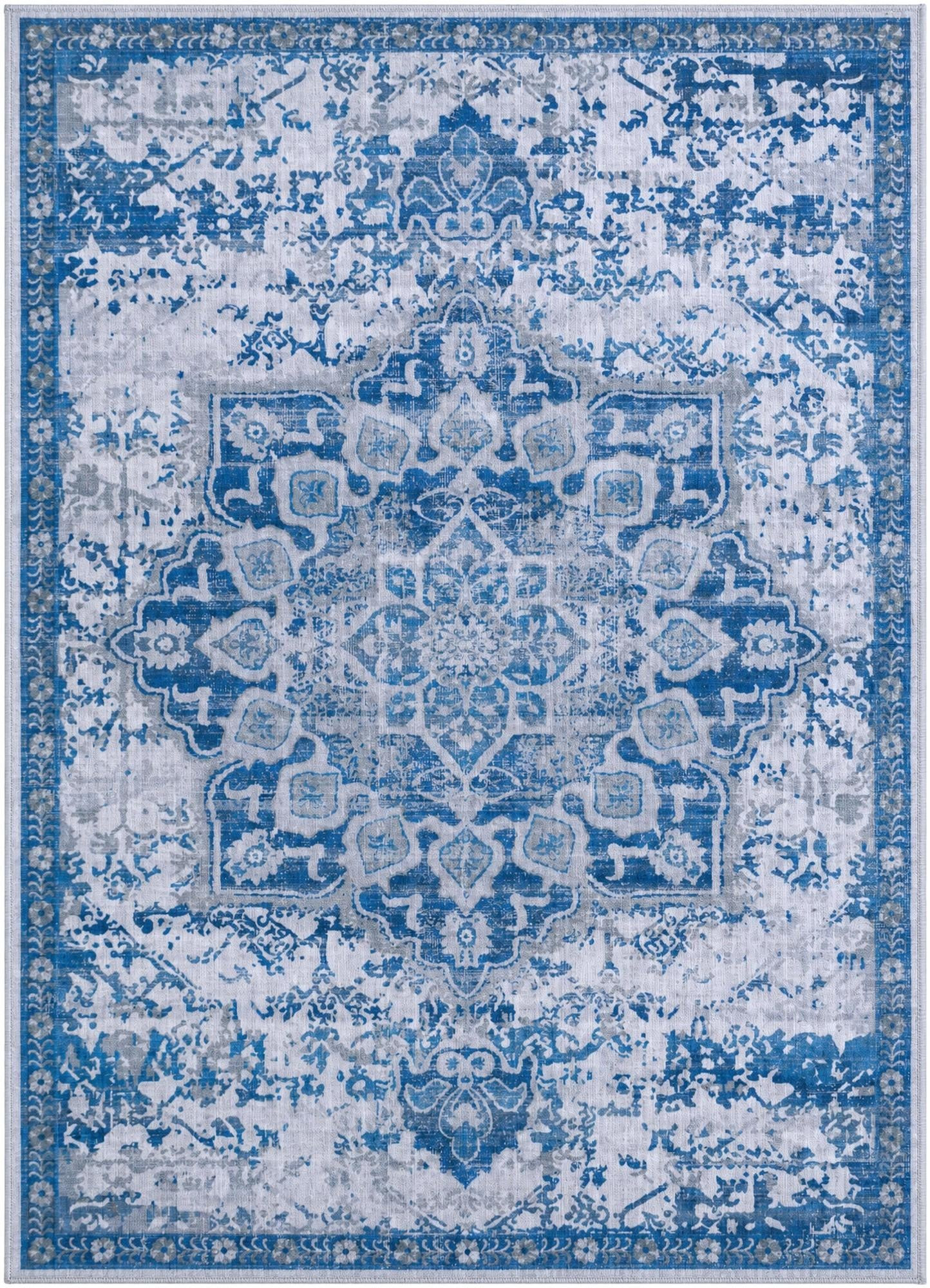 5' x 7' Rideout · Distressed medallion rug, blue and gray