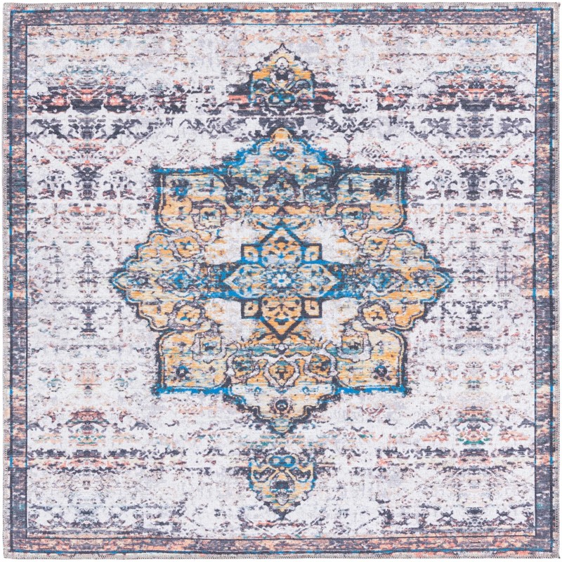 5' 3 x 5' 3 Rideout · Medallion Washable Rug, white and blue