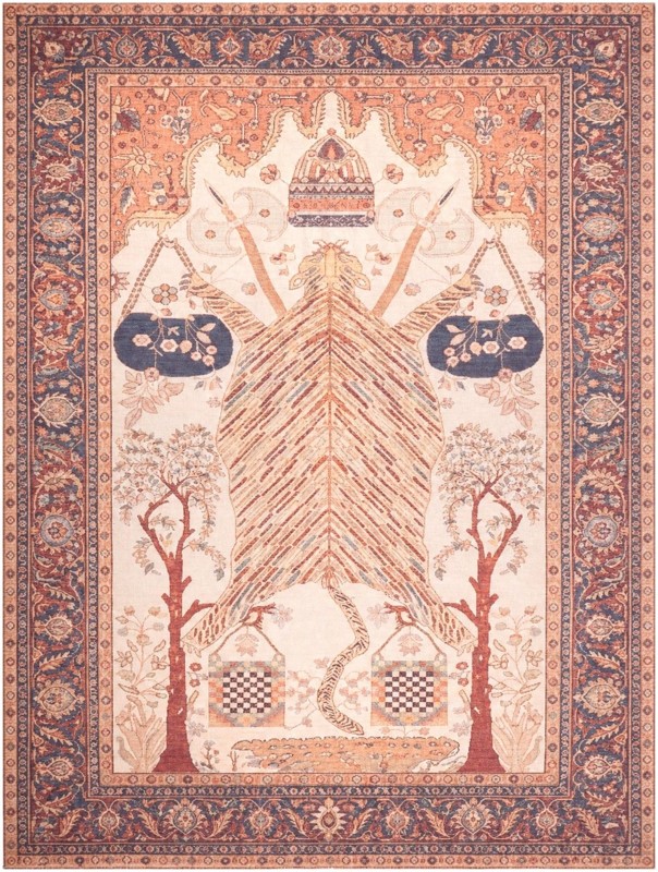9' x 12' Scanlon · Border rug, cream and rust red