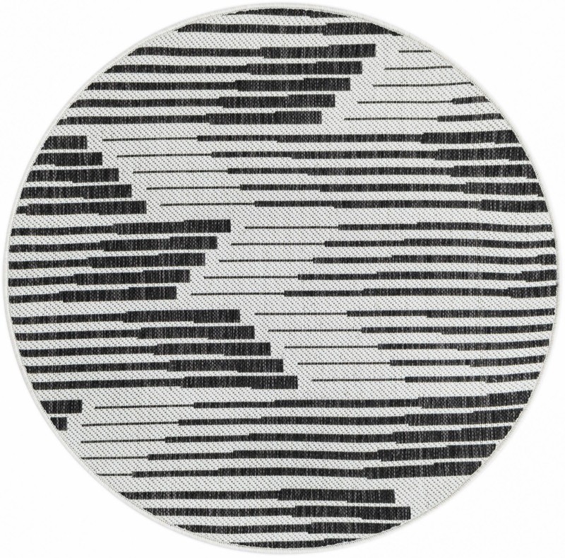 3' x 3' Flax · Abstract Outdoor Rug, black and white
