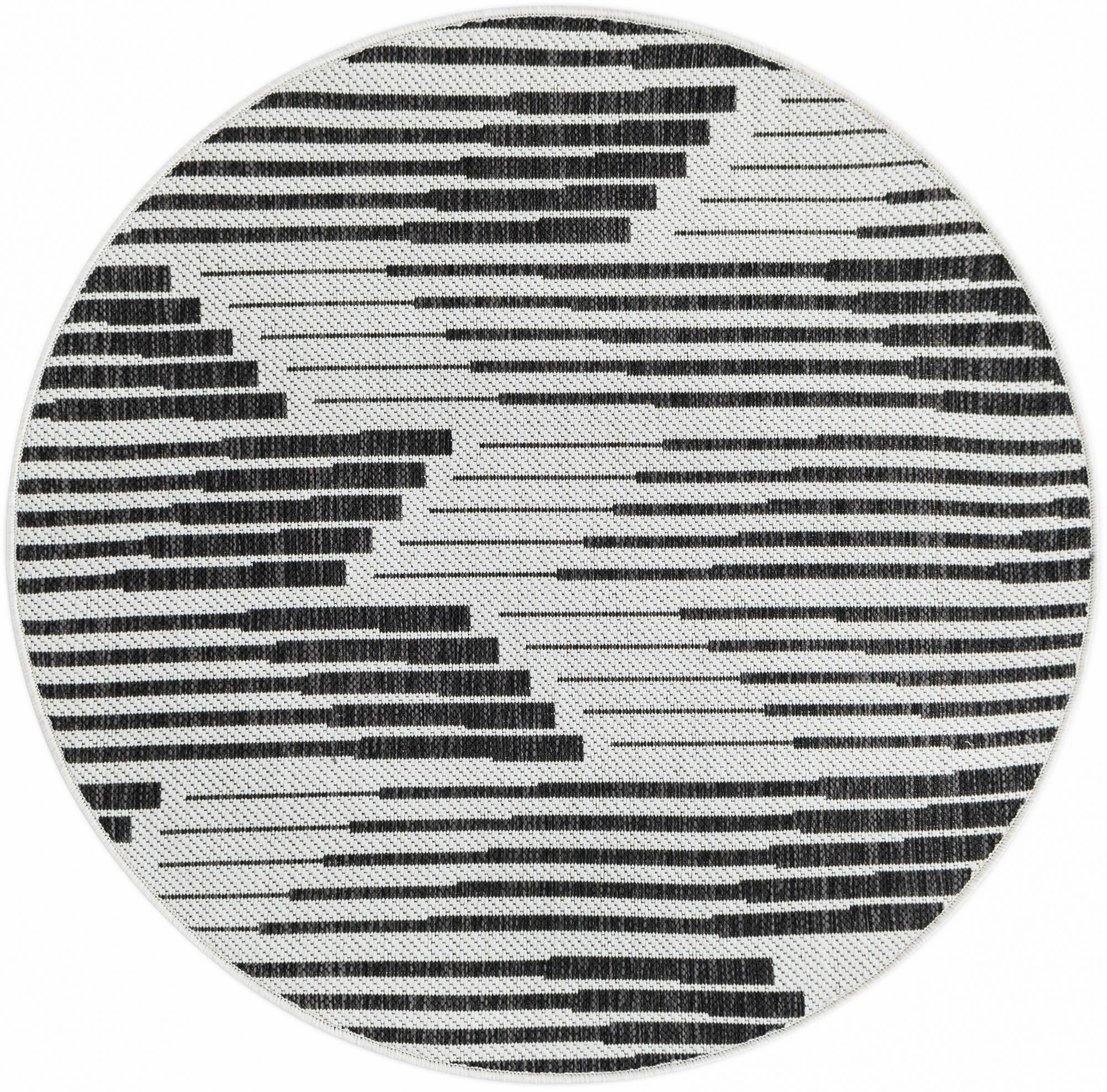 3' x 3' Flax · Abstract Outdoor Rug, black and white
