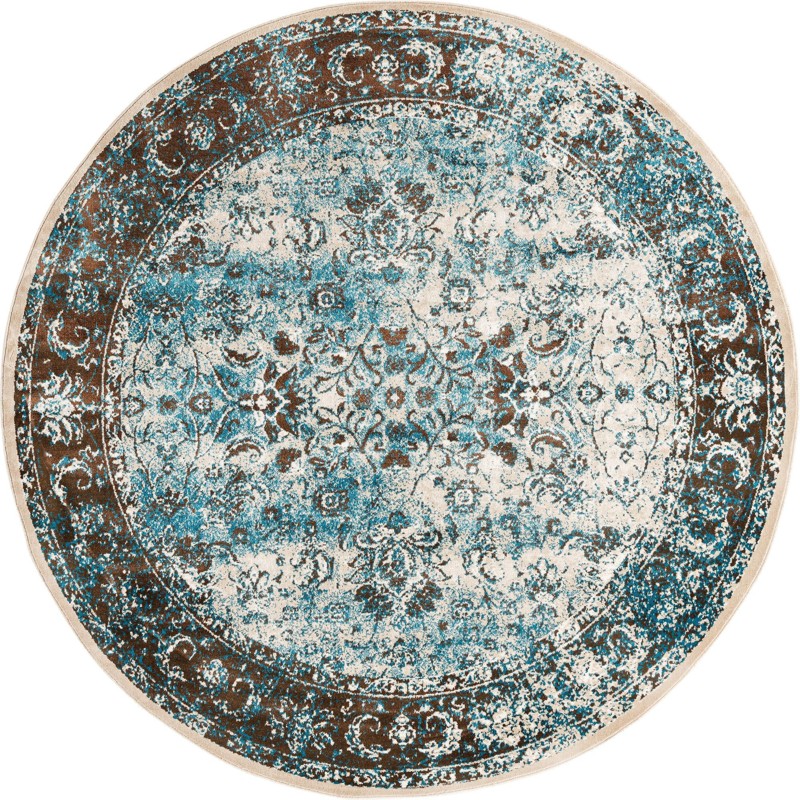7' x 7' Harley · Distressed medallion rug, blue and brown