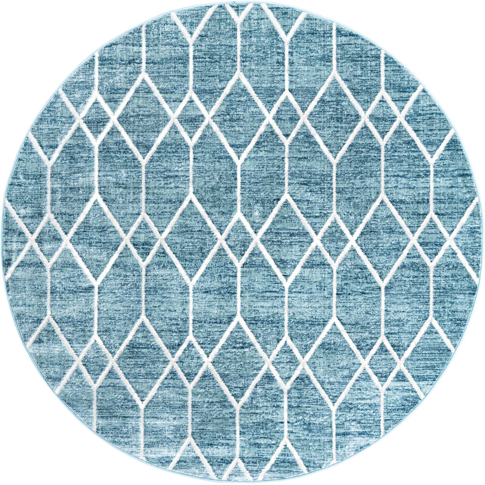 7' x 7' Thatcher · Geometric trellis rug, blue and ivory