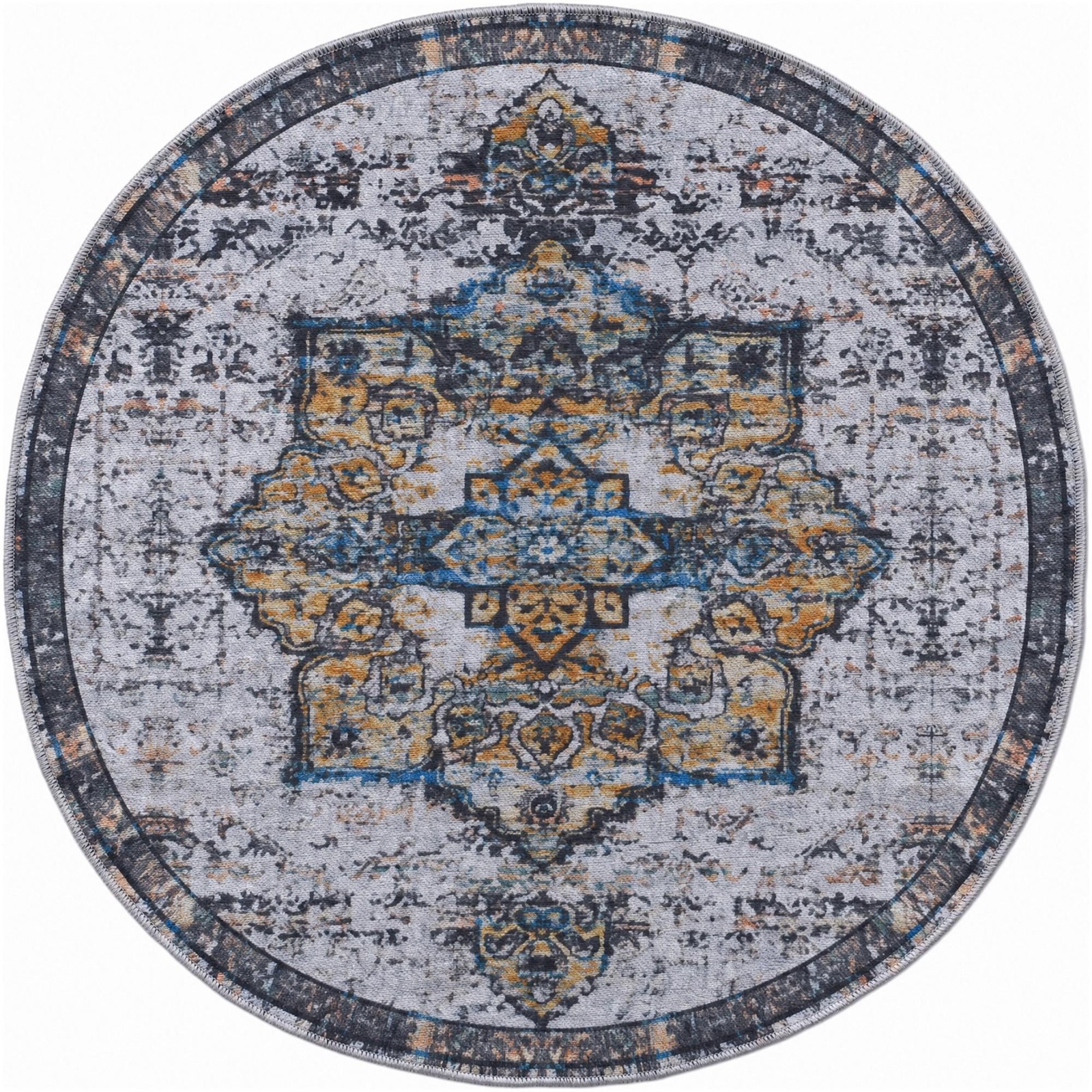 4' x 4' Rideout · Medallion rug, white and blue