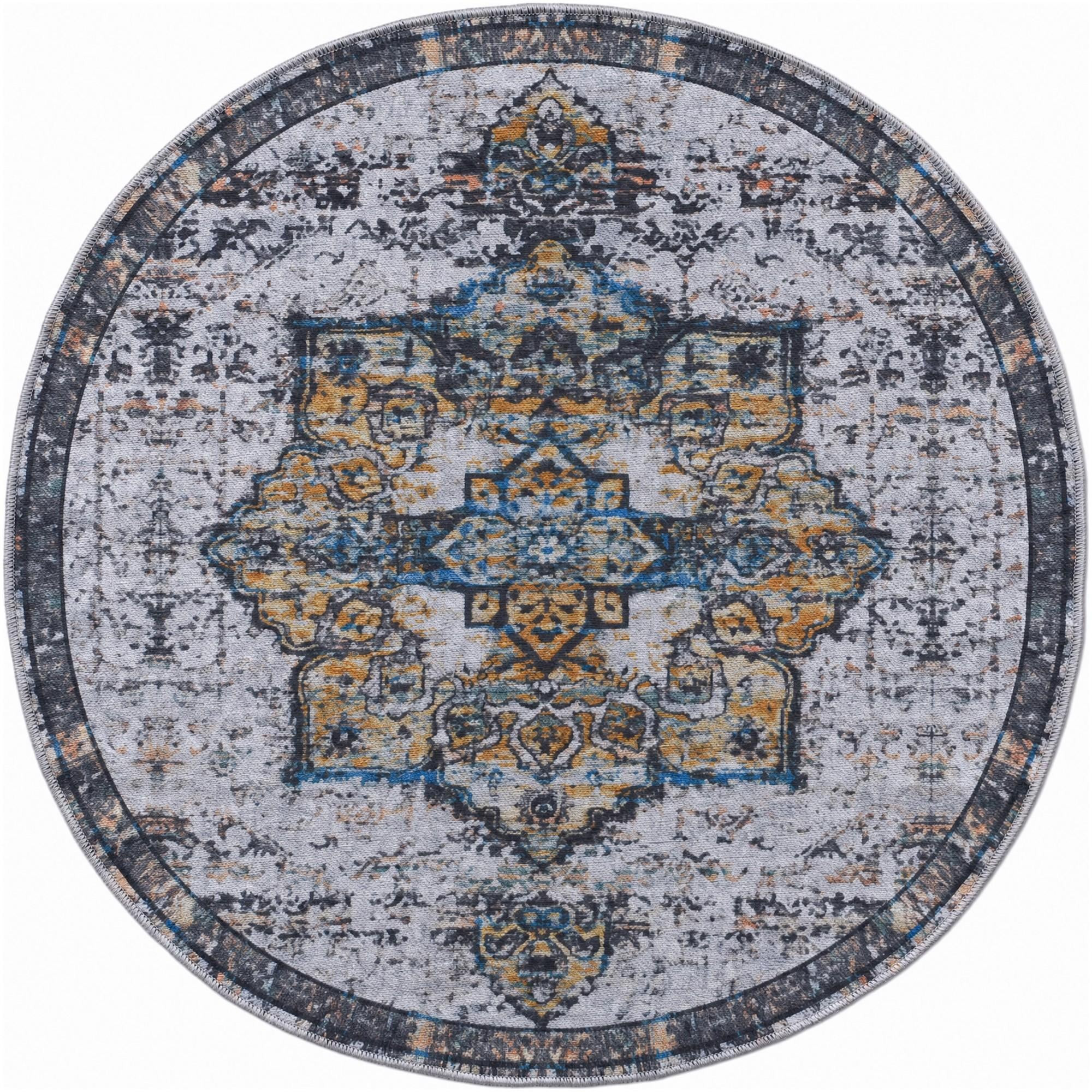 4' x 4' Rideout · Medallion rug, white and blue