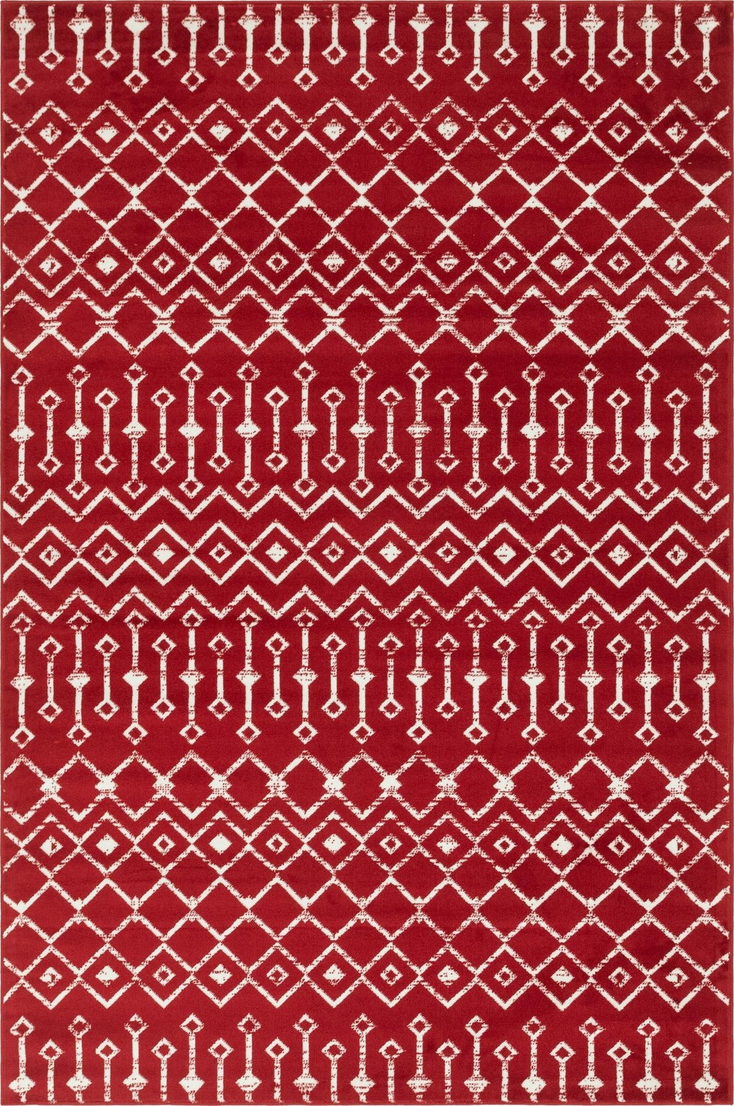 6' x 9' Dudley · Tribal trellis rug, red and ivory