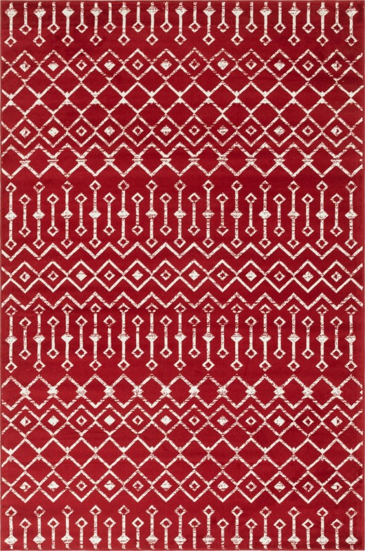 6' x 9' Dudley · Tribal trellis rug, red and ivory