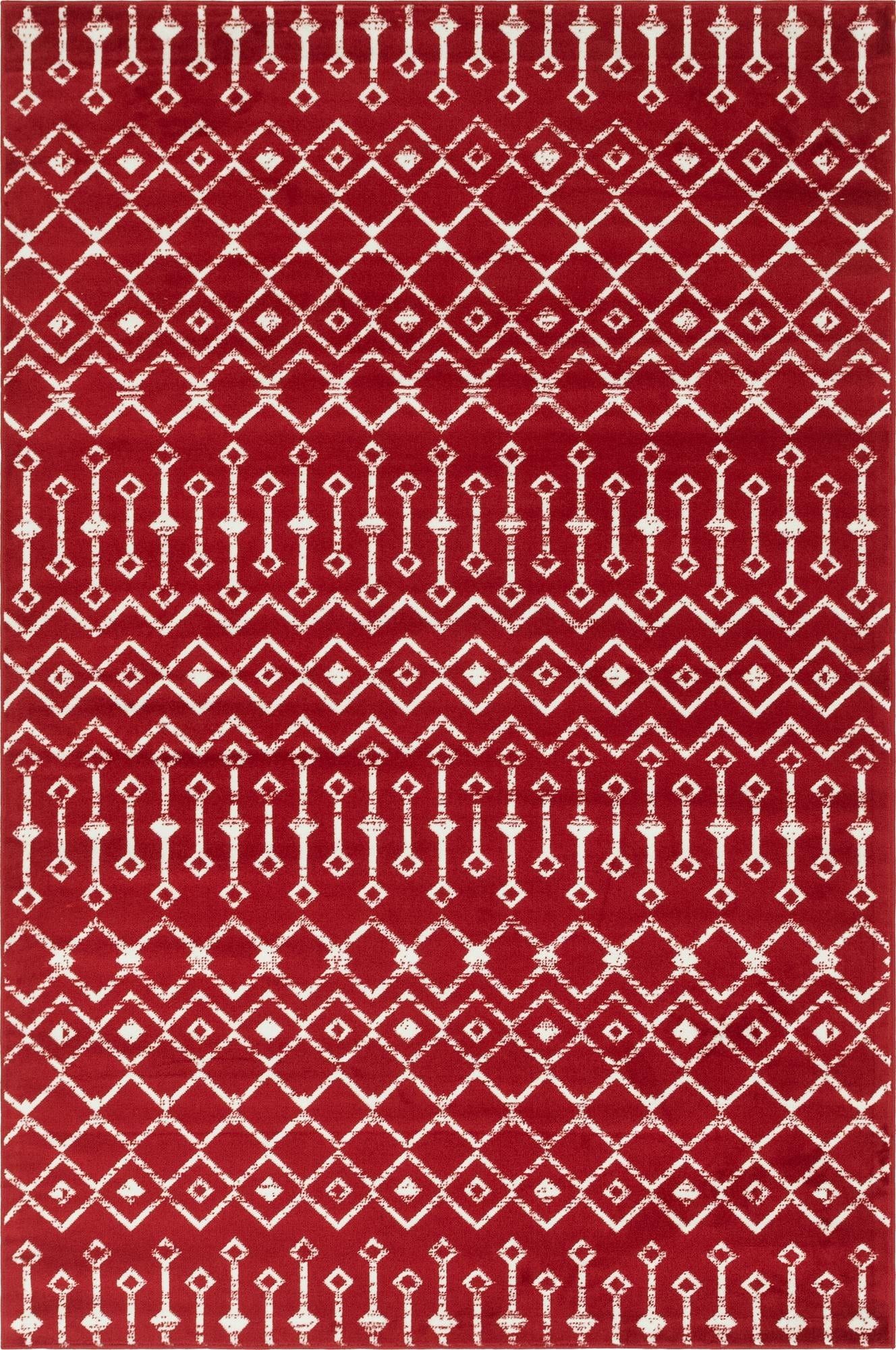 6' x 9' Dudley · Tribal trellis rug, red and ivory
