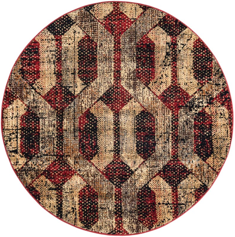 5' 3 x 5' 3 Acadia · Geometric lattice rug, burgundy and beige