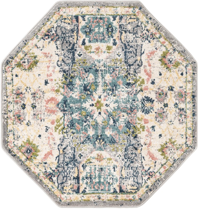 4' 1 x 4' 1 Westcott · Distressed medallion rug, ivory and blue