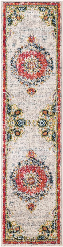 2' x 8' Amberley · Medallion rug, ivory and red