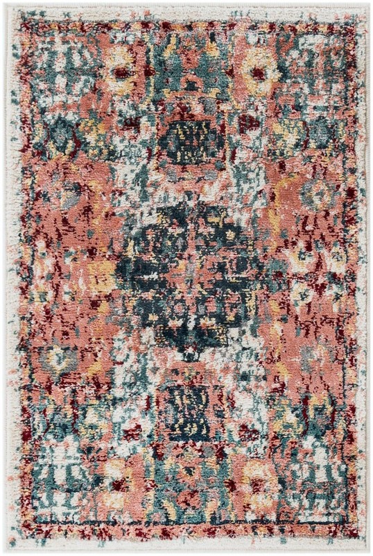 2' 2 x 3' Westcott · Distressed medallion rug, pink and navy