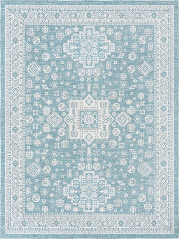 10' x 13' Bellamy · Border Outdoor Rug, aqua
