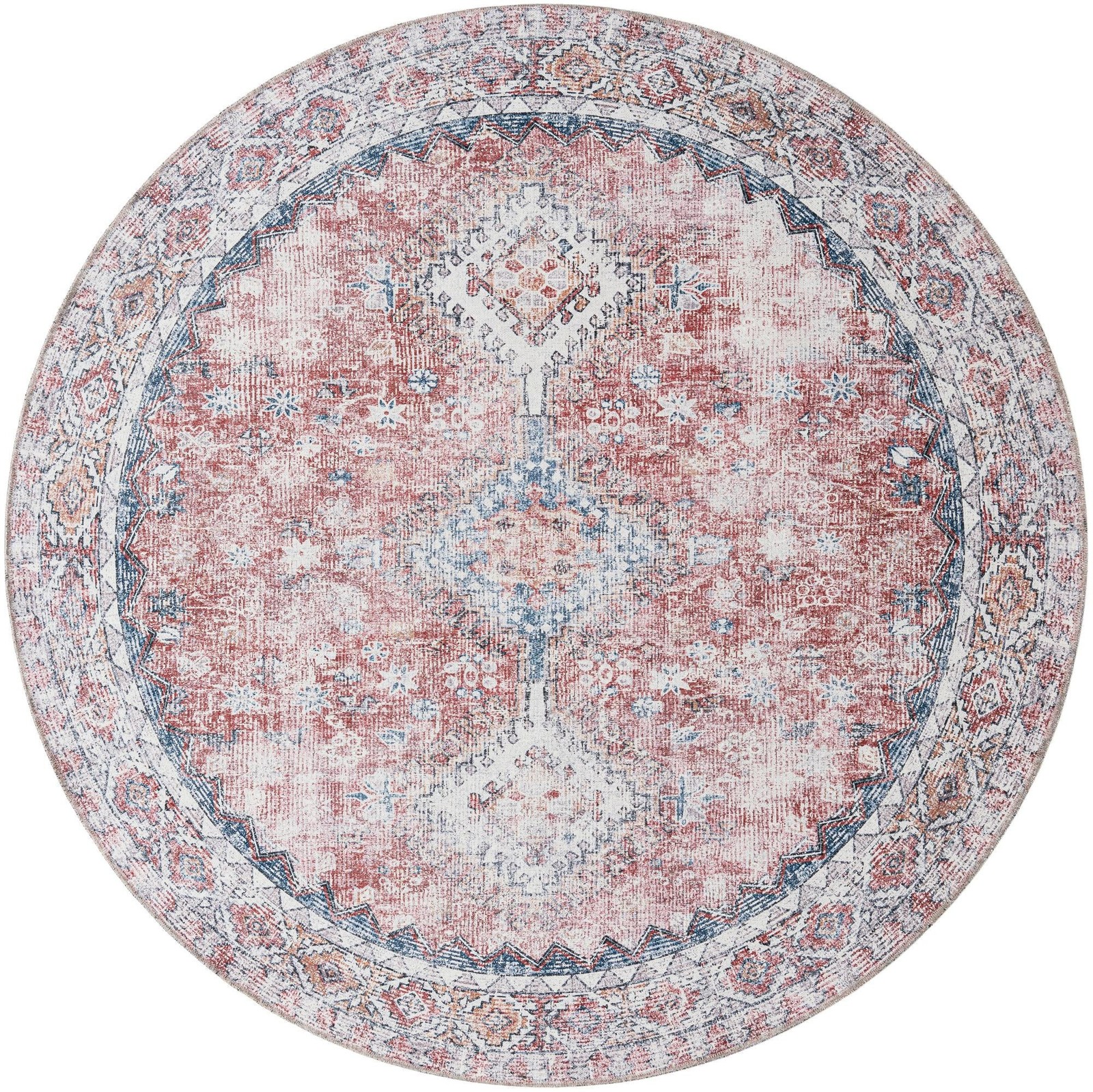 7' 10 x 7' 10 Hodges · Border Washable Rug, red and navy blue