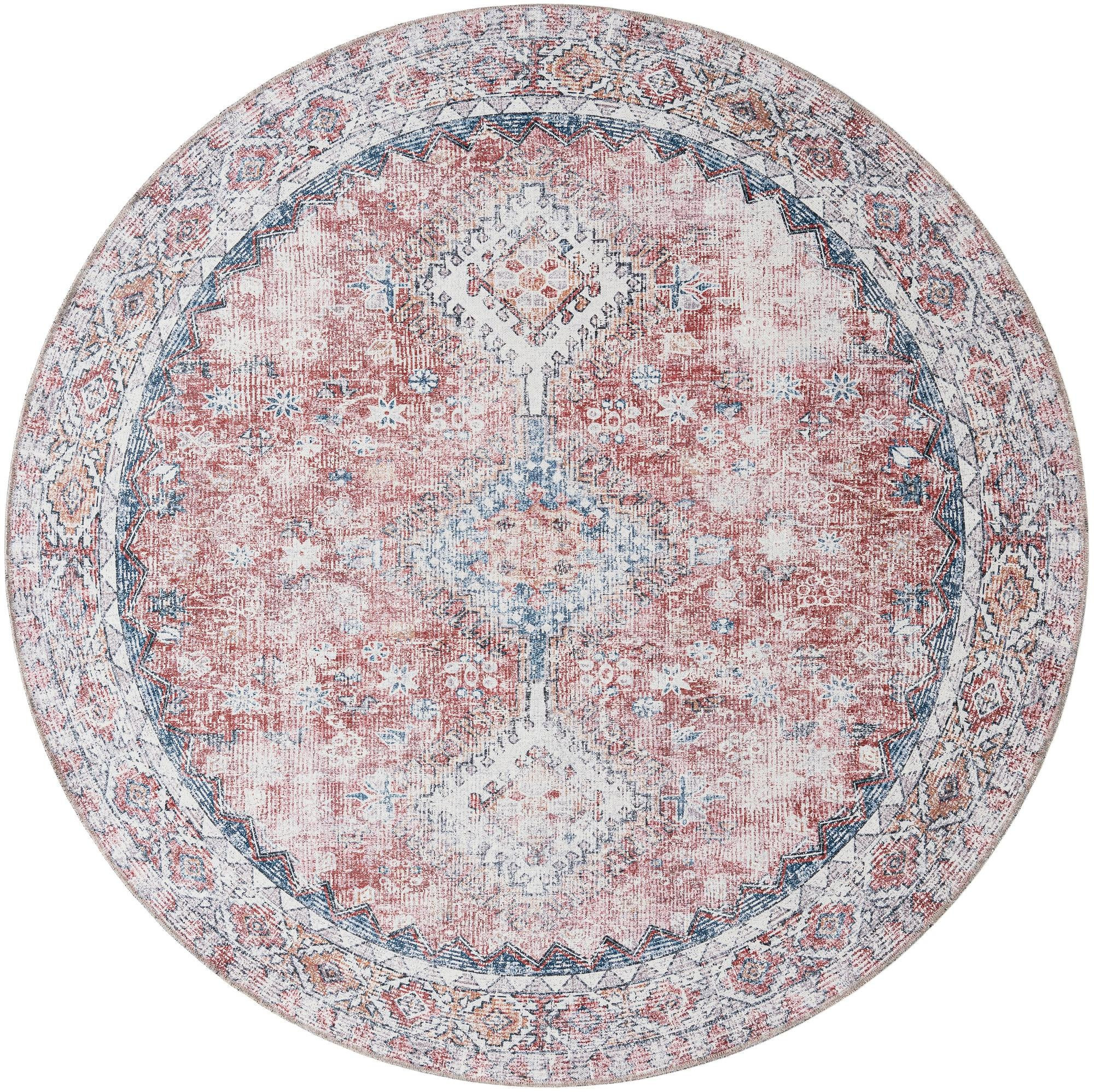 7' 10 x 7' 10 Hodges · Border Washable Rug, red and navy blue