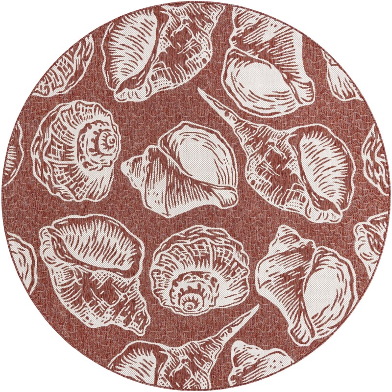 7' 10 x 7' 10 Arcata · Seashell Outdoor Rug, rust and ivory