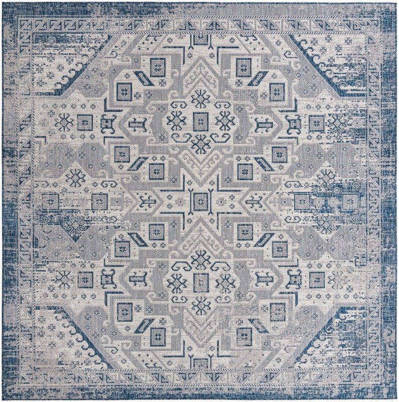10' x 10' Estuary · Border Outdoor Rug, blue