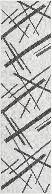 2' x 8' Saffron · Abstract Outdoor Rug, black and white