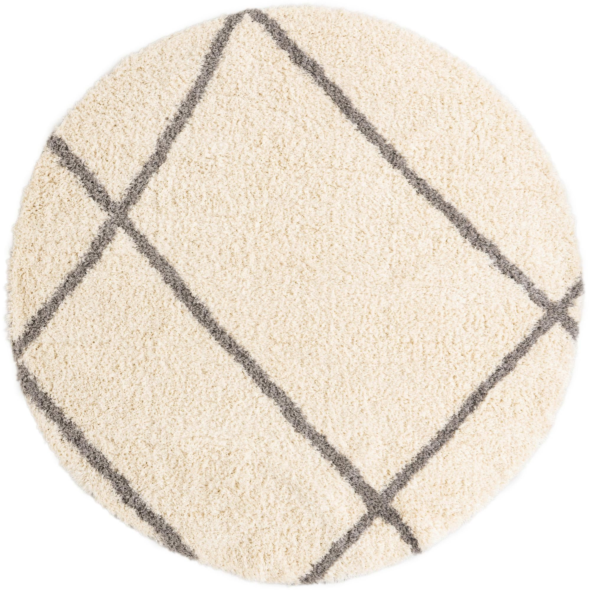 10' x 10' Rockingham · Geometric Shag Rug, pearl and gray