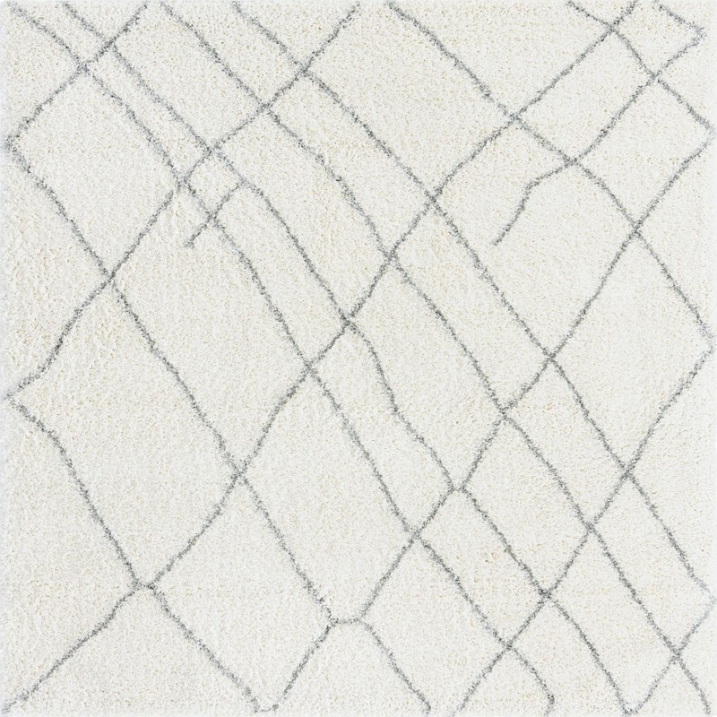 Clearbrook · Diamond trellis Shag Rug, ivory and gray