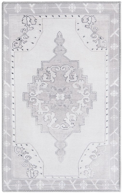 2' x 3' Sanderson · Medallion Washable Rug, gray and white