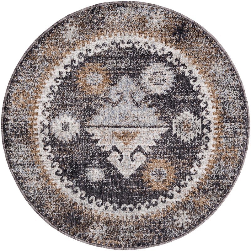 3' 3 x 3' 3 Coffey · Tribal medallion rug, charcoal and brown