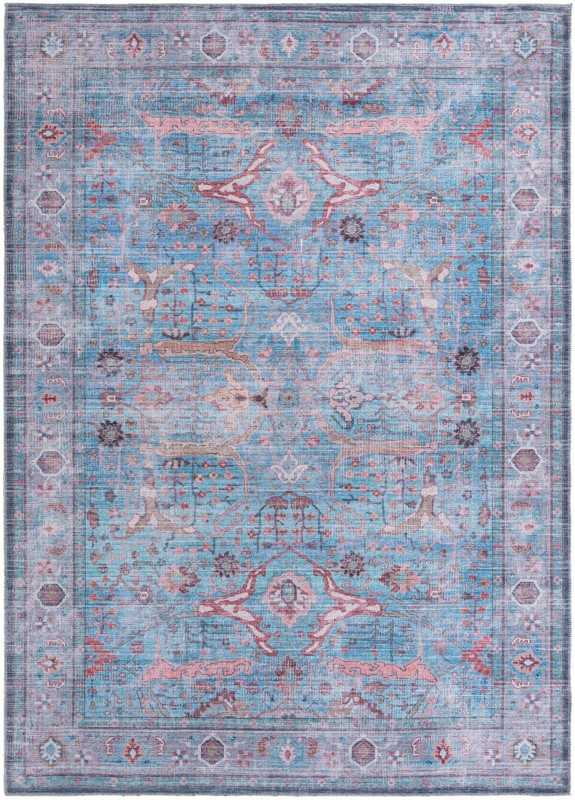 Mayfield · Distressed floral Washable Rug, blue and rust