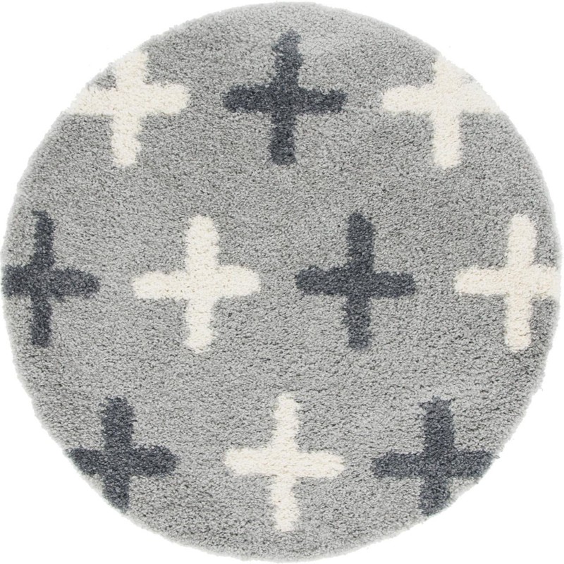 Porteous · Cross pattern Shag Rug, gray and ivory