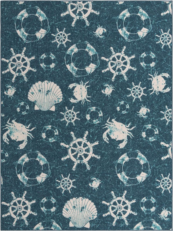 9' x 12' Hollyhock · Pictoral Outdoor Rug, navy