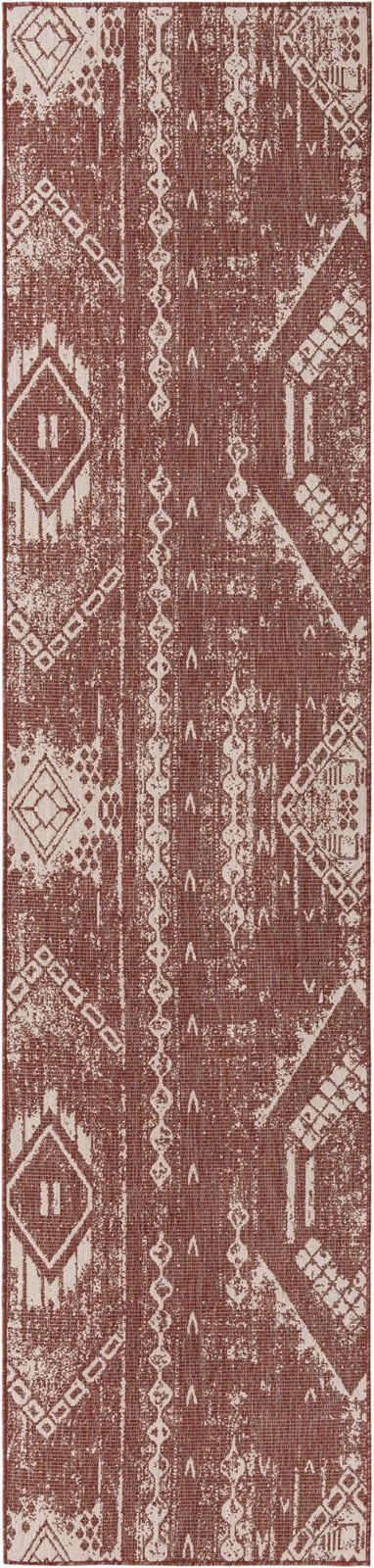3' 3 x 14' Wildman · Tribal geometric Outdoor Rug, rust and ivory