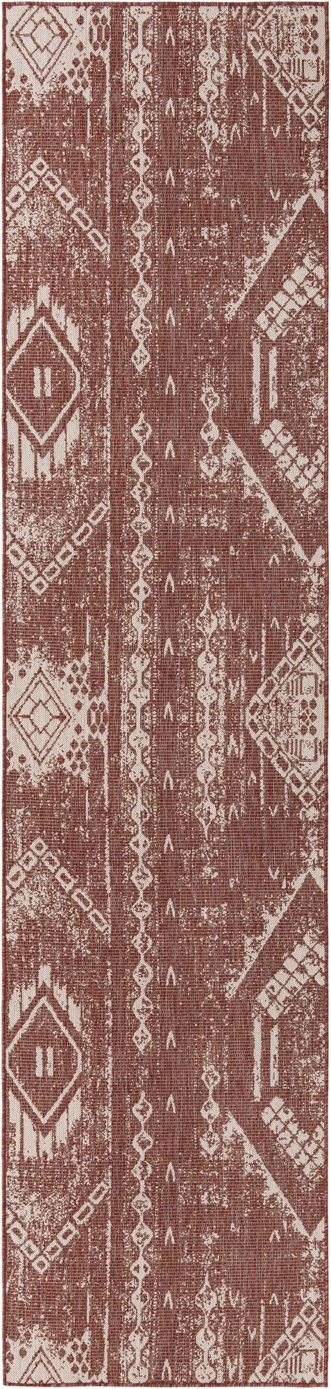3' 3 x 14' Wildman · Tribal geometric Outdoor Rug, rust and ivory