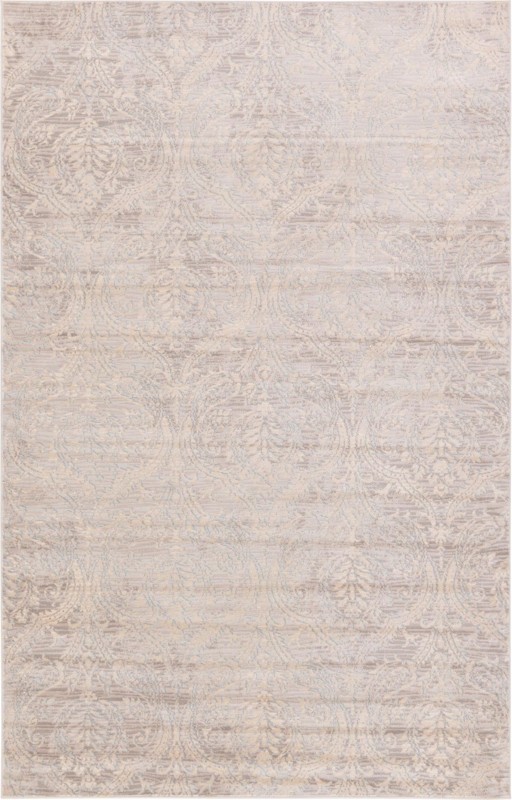 5' x 8' Larson · Damask rug, gray and beige