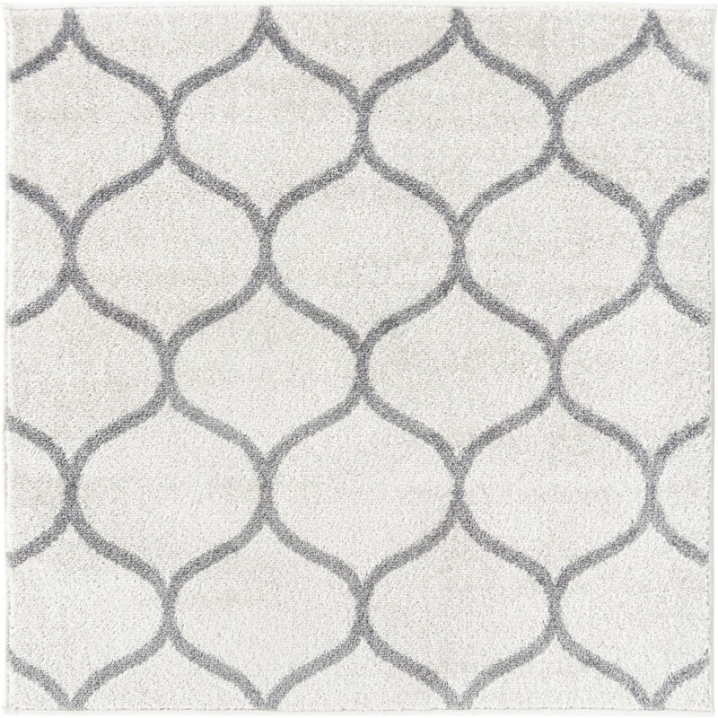 7' 10 x 7' 10 Ingram · Lattice rug, ivory and gray