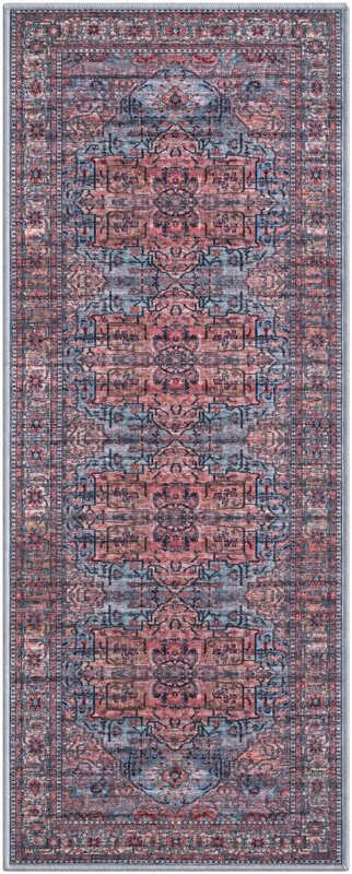 2' x 5' Sawyer · Medallion rug, rust and blue