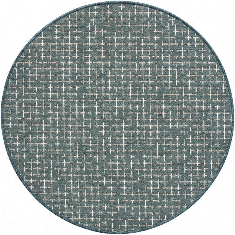 3' x 3' Loam · Grid Outdoor Rug, teal and cream