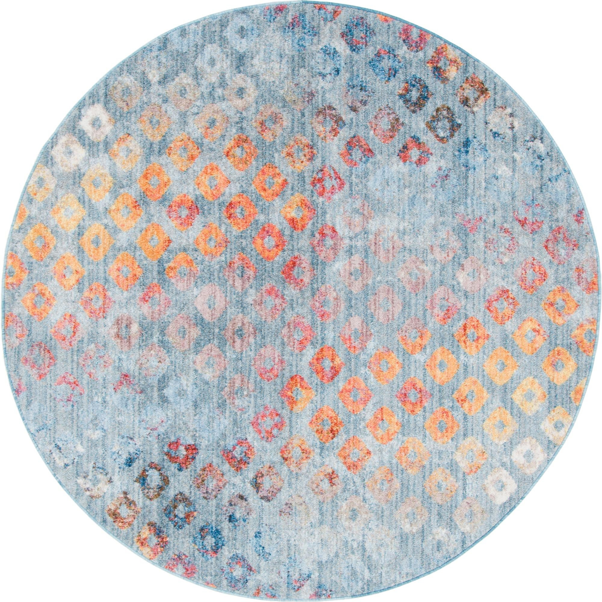 6' x 6' Farley · Geometric round rug, blue and gold