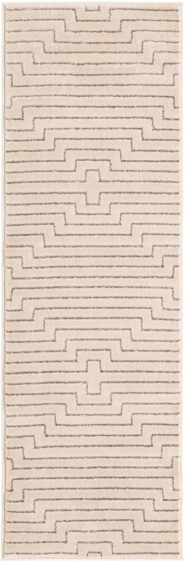 2' x 6' Cottonwood · Geometric maze rug, silver and cream