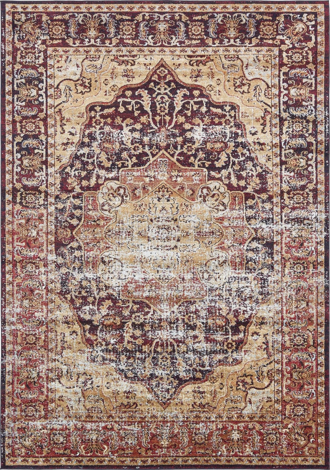 7' x 10' Mowbray · Distressed medallion rug, rust and tan